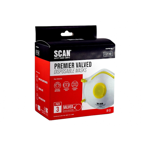 Scan Formgjuten Engångsmask med Ventil, 3-pack, Flerfärgad Multi Colour Pack of 3