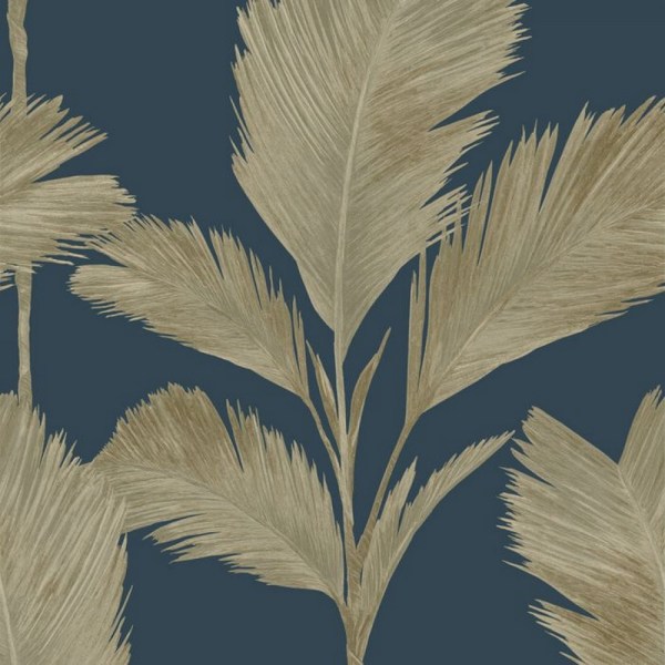Alessi Belgravia Leaf Vinyl Textured Wallpaper 10,1m x 53cm Nav Navy/Gold 10.1m x 53cm
