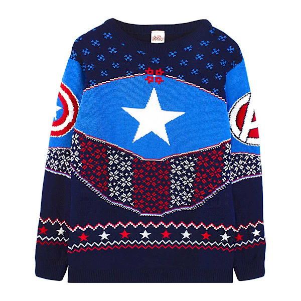 Captain America Unisex Vuxen Sköld Stickad Jultröja Blue/Navy/Red S