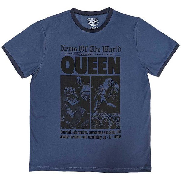 Queen Unisex Vuxen Nyheter Av Världen 40:e Front Page Ringer T- Denim Blue S