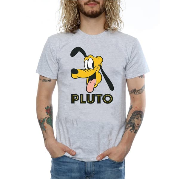 Disney Herr Pluto Ansikte T-Shirt S Ljusgrå Heather Grey S