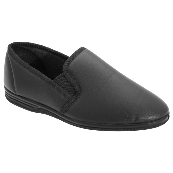 Zedzzz Mens Ivor Grain Upper Twin Gusset Slippers 12 UK Black Black 12 UK