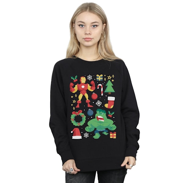 Marvel Dam/Kvinnor Iron Man Och Hulk Juldag Sweatshirt Black L