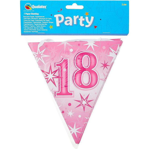 Qualatex Sparkle 18th Bunting One Size Rosa/Vit Pink/White One Size