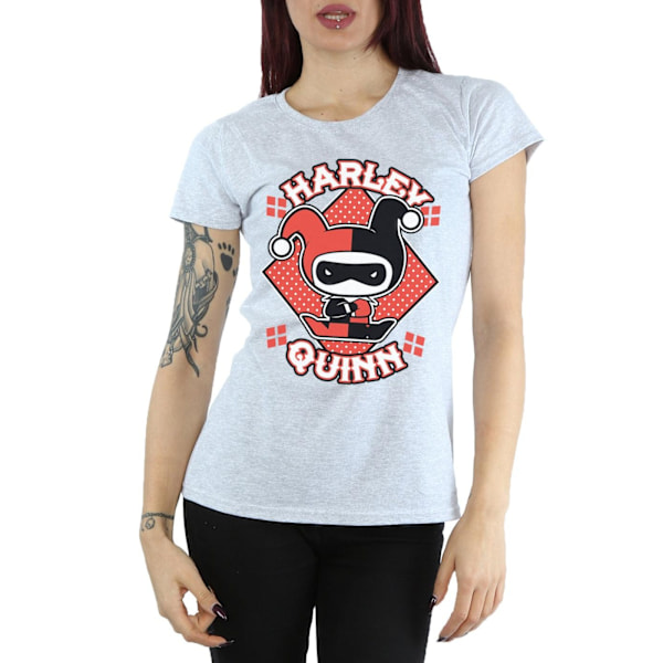 DC Comics Dam/Dam Chibi Harley Quinn Badge Bomull T-shirt Sports Grey S