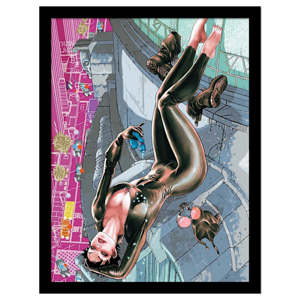 Batman Catwoman Around Comic Cover Inramad Poster 45cm x 35cm Grå Grey/Pink/Black 45cm x 35cm