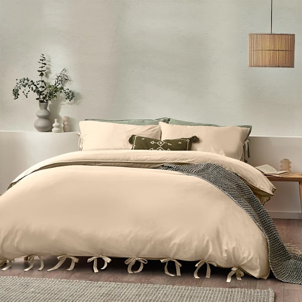 Yard Mallow Tie Detail Bomullsband Duvet Cover Set Superking Lin Linen Superking