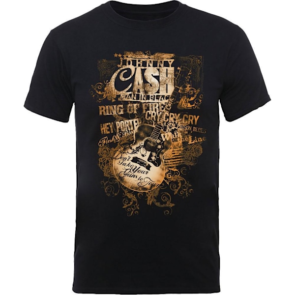 Johnny Cash Unisex Vuxen Gitarr Låttitlar T-Shirt M Svart Black M