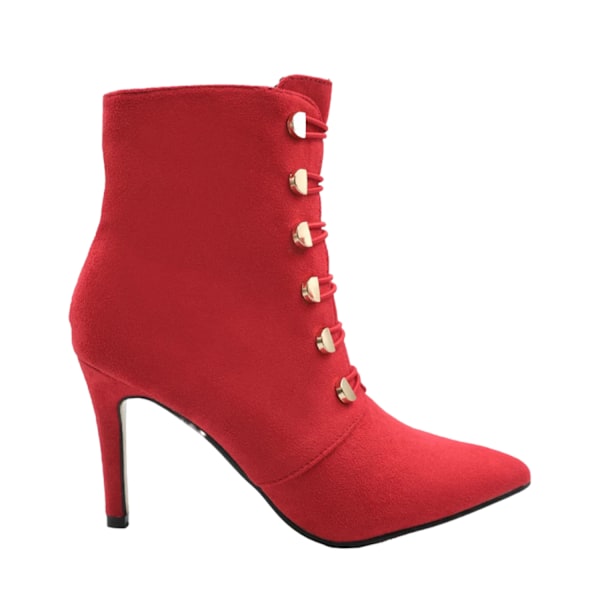 Var är det ifrån Dam/Dam Blythe Faux Suede Spetsiga Knappdetaljer Mid Heel Ankle Boots 6 UK Röd Red 6 UK