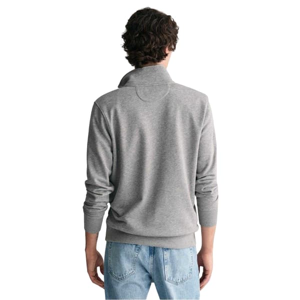Gant Herrtröja med broderad logotyp och halv dragkedja L Grå Grey L