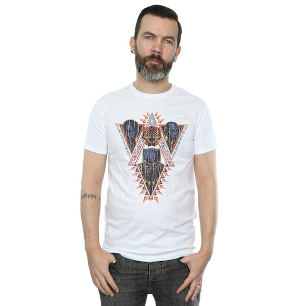 Marvel Mens Black Panther Tribal Heads T-Shirt M Vit White M