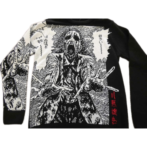 Junji-Ito Unisex stickad tröja för vuxna Ghoul L Svart/Vit Black/White L