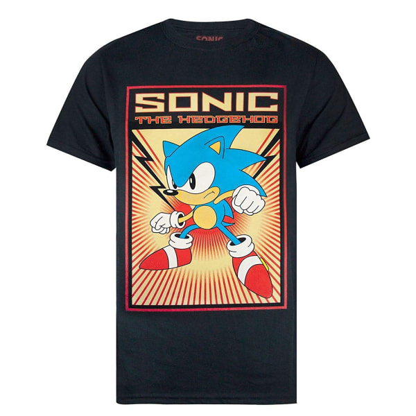 Sonic The Hedgehog Mens Propaganda Poster T-Shirt XXL Svart Black XXL