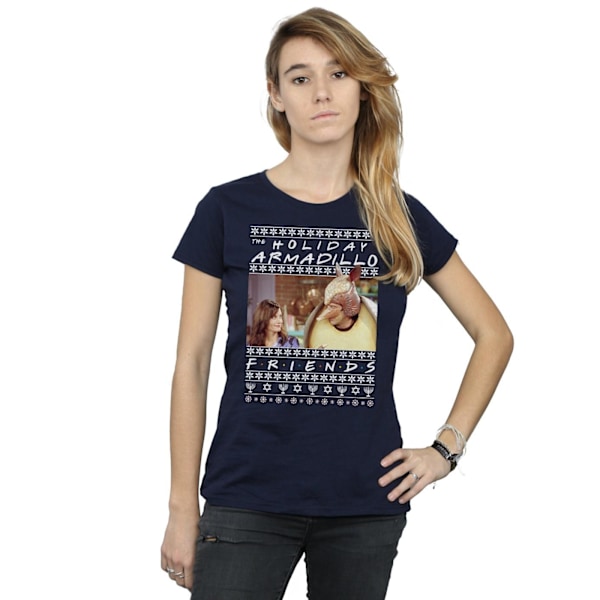 Friends Dam Fair Isle Holiday Armadillo Bomull T-shirt för kvinnor Navy Blue XL