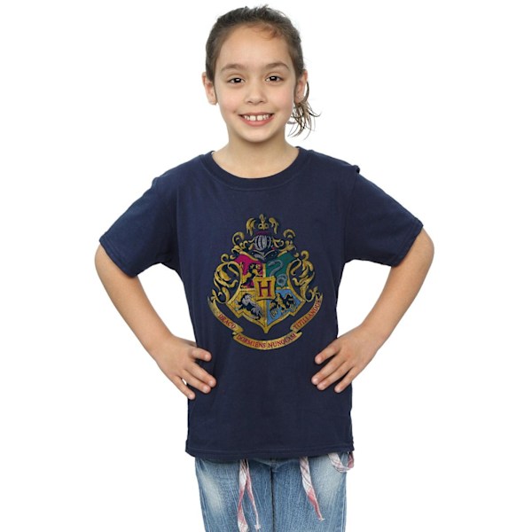 Harry Potter T-shirt för flickor med Hogwarts-vapen i bomull, 7-8 år, marinblå Navy Blue 7-8 Years