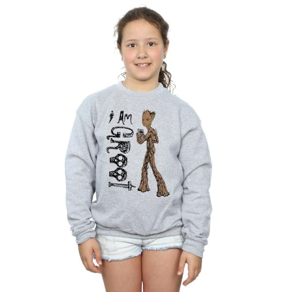 Avengers Infinity War Girls I Am Teenage Groot Sweatshirt 7-8 år Sports Grey 7-8 Years
