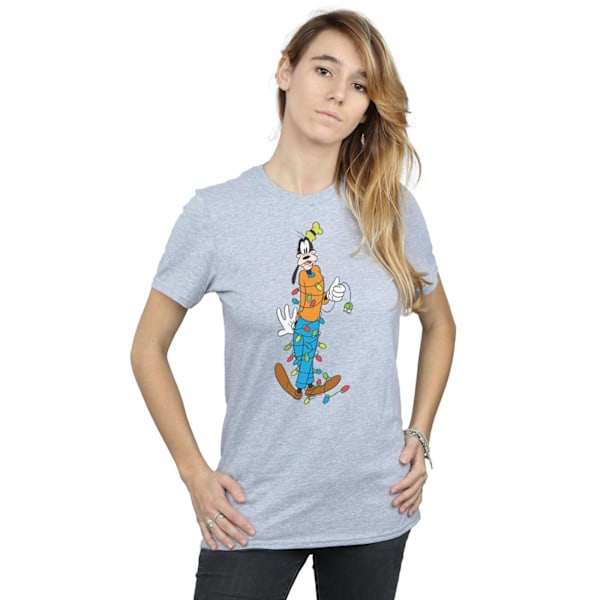 Disney Dam/Damer Goofy Julbelysning Bomull Boyfriend T- Sports Grey XL