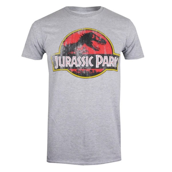 Jurassic Park Mens Distressed Logo bomull T-shirt XXL Sports Gr Sports Grey XXL