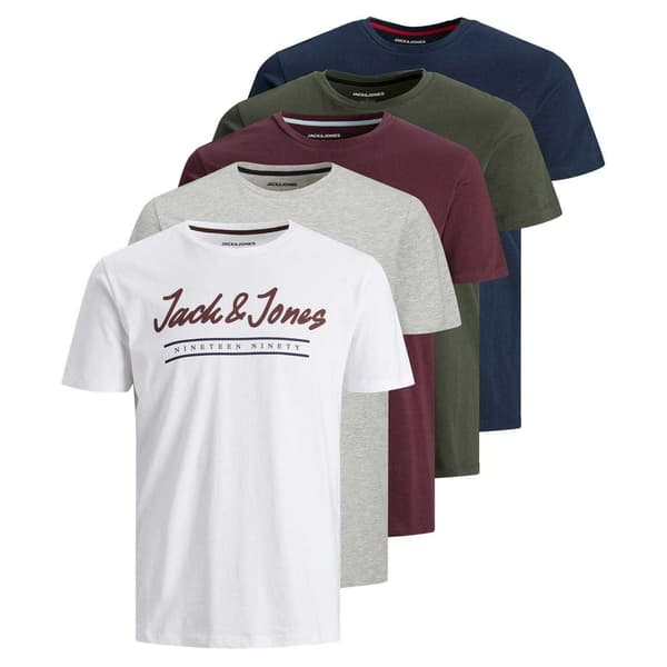 Jack And Jones Herr Corp T-shirt i bomull (5-pack) L Vit/Grå White/Grey/Burgundy/Khaki/Navy L