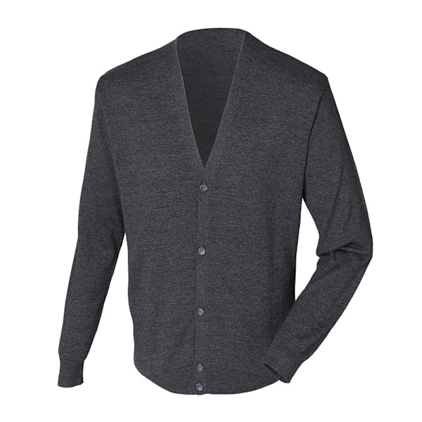 Henbury Herr V-hals Knapp Fin Stickad Cardigan XS Gråmelerad Grey Marl XS