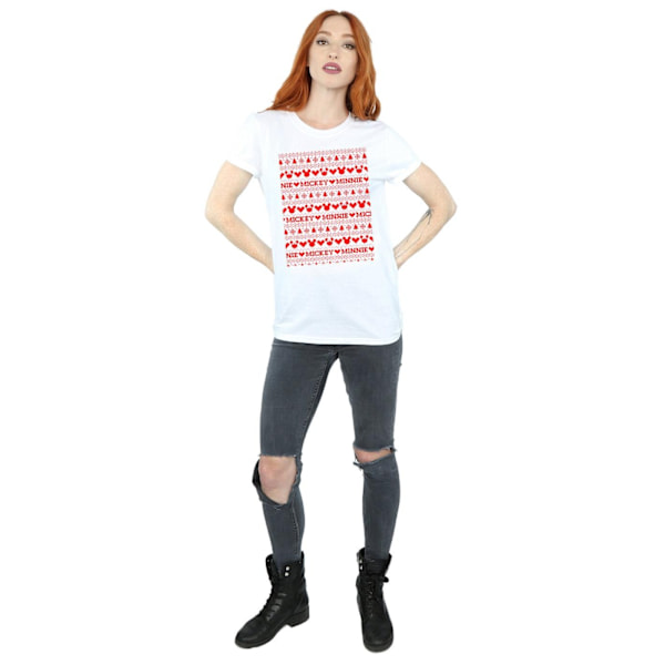 Disney Dam/Damer Mickey Och Minnie Jul Fair Isle Bomull Boyfriend T-Shirt L Vit White L