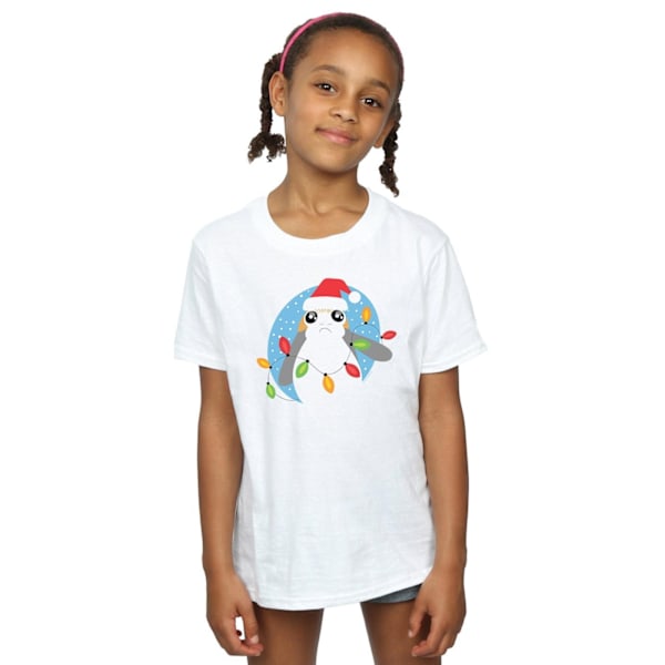 Star Wars Girls The Last Jedi Porg Julbelysning Bomull T-shirt White 12-13 Years