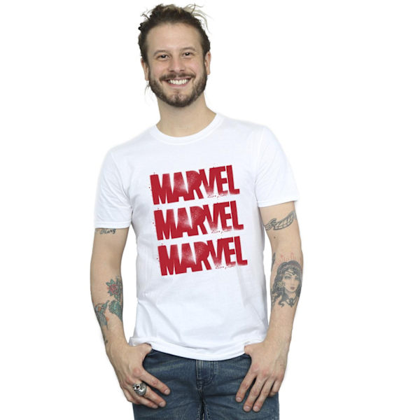 Marvel Herr Röd Spray Logos T-Shirt XL Vit White XL