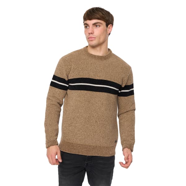 Crosshatch Herr Roundall Chenille Stickad Tröja S Taupe Taupe S