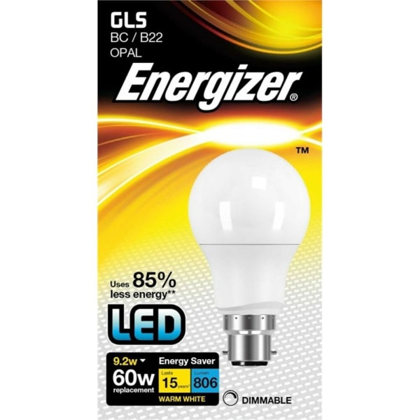 Energizer LED GLS 9,2w Opal 806lm Glödlampa B22 Varmvit Dim White One Size