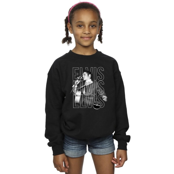 Elvis Girls Triple Logo Portrait Sweatshirt 7-8 Years Black Black 7-8 Years