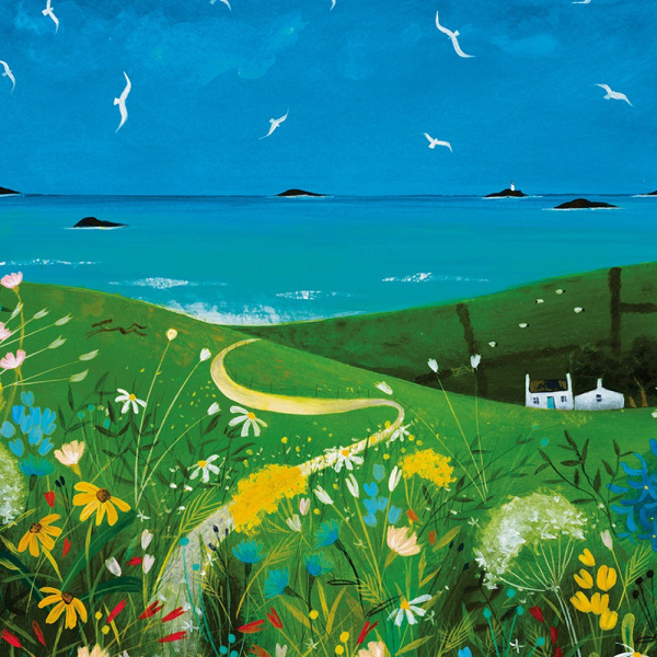 Julia Crossland Summer Cottage inramat print 30cm x 30cm Blue/Green 30cm x 30cm