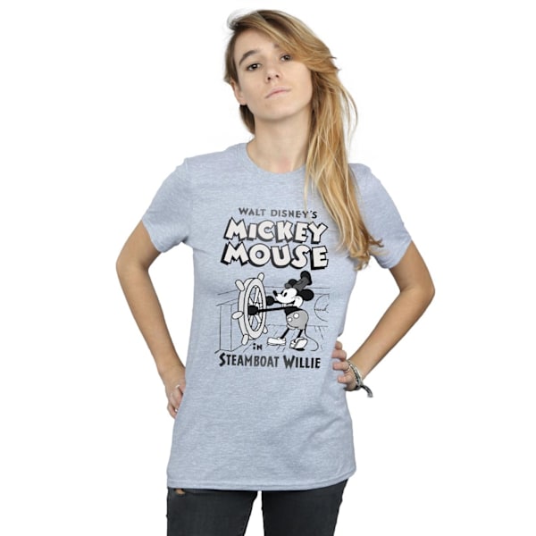 Disney Dam/Damer Mickey Mouse Steamboat Willie Bomull Boyfriend T-Shirt XL Sports Grey Sports Grey XL
