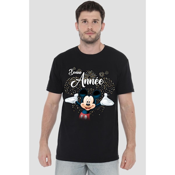 Disney Herr T-shirt med Fransk Mickey Mouse Fyverkerier Nyår L Svart Black L