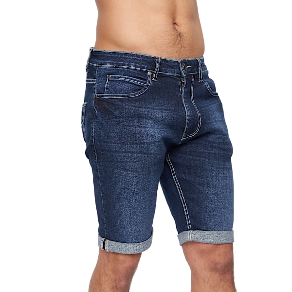 Crosshatch herr Tonwin denim präglade shorts 36R mörk tvätt Dark Wash 36R