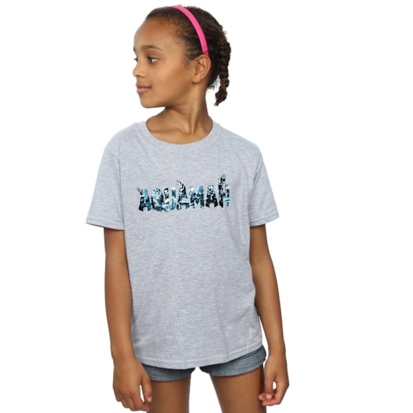 DC Comics Girls Aquaman Text Logo Bomull T-shirt 7-8 år Spor Sports Grey 7-8 Years