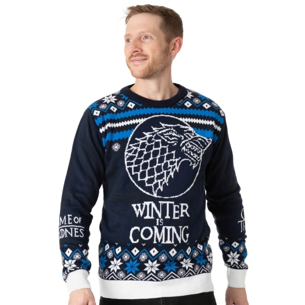 Game Of Thrones Unisex Adult Stark Knitted Christmas Jumper MB Blue/White M
