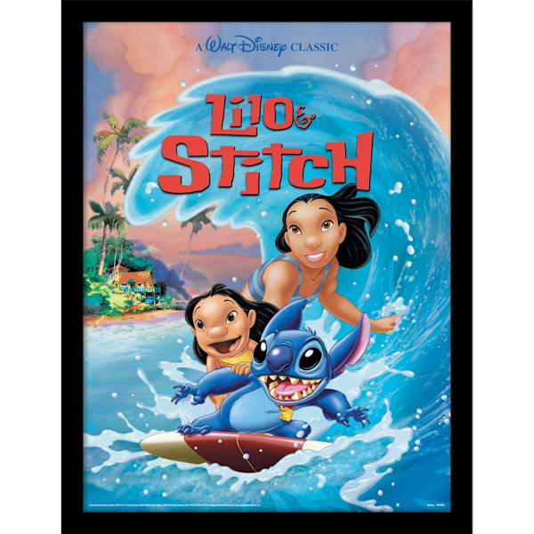 Lilo & Stitch Wave Surf Inramad Poster 40cm x 30cm Flerfärgad Multicoloured 40cm x 30cm