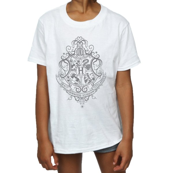 Harry Potter Girls Hogwarts Draco Dormiens Crest T-shirt i bomull White 12-13 Years