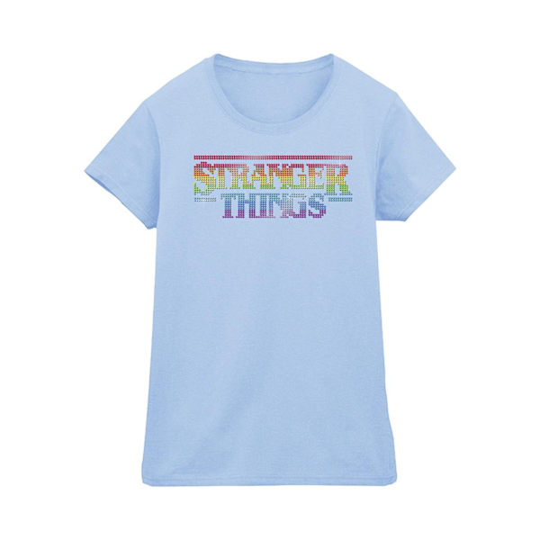 Netflix Dam/Kvinnor Stranger Things Rainbow Dot Logo Bomull T-shirt Baby Blue XL