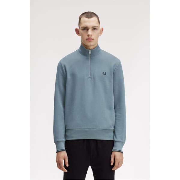 Fred Perry Herr Logotyp Half Zip Tröja S Blå Blue S