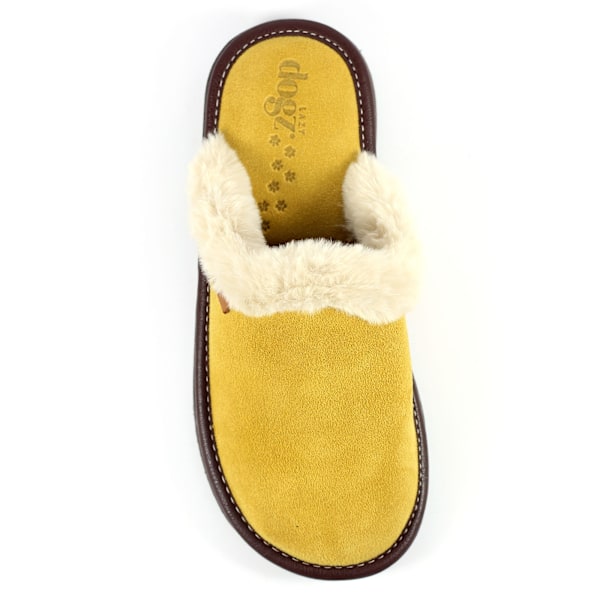 Lazy Dogz Dam/Dam Otto Faux Päls Trim Suede Tofflor 4 UK Mustard 4 UK