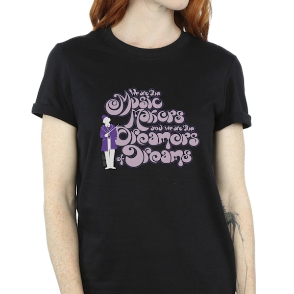 Willy Wonka Dam/Damer Drömmare Text Bomull Boyfriend T-Shir Black L