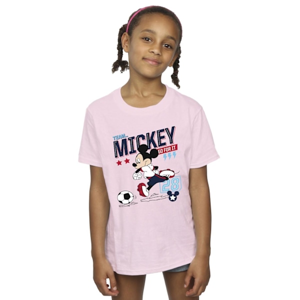 Disney Girls Mickey Mouse Team Mickey Football Bomull T-shirt 3 Baby Pink 3-4 Years