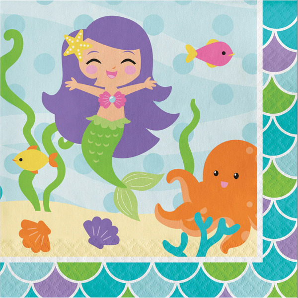 Creative Party Mermaid Friends engångsservetter i papper (Pack o Multicoloured One Size