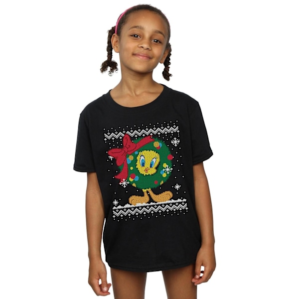 Looney Tunes Girls Tweety Pie Jul Fair Isle Bomull T-Shir Black 5-6 Years