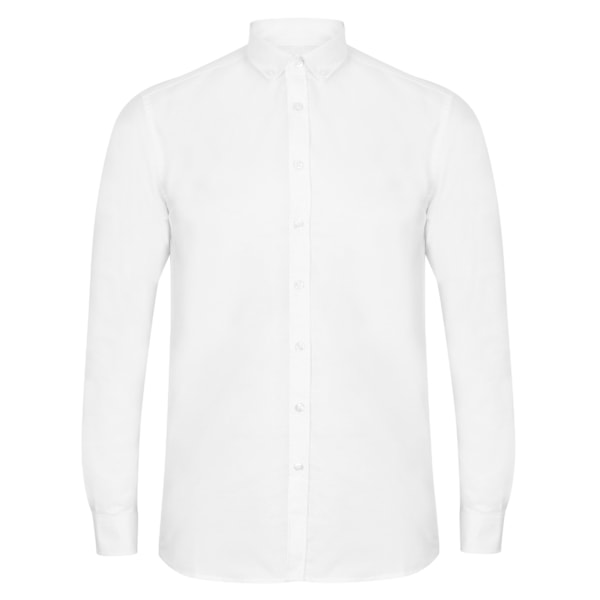 Henbury Herr Modern Långärmad Oxford Skjorta LR Vit White LR