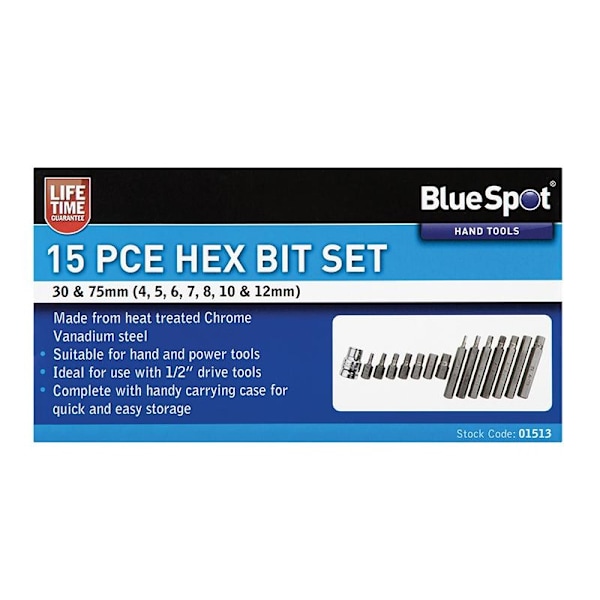 Bluespot Tools Hex Bitssats, 15 Delar En Storlek Flerfärgad Multi Colour One Size