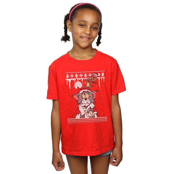 Tom And Jerry Girls Jul Fair Isle Bomull T-shirt 12-13 År Red 12-13 Years