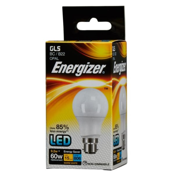 Energizer LED GLS 806lm Opal 9,2w glödlampa B22 2700k One Size White One Size