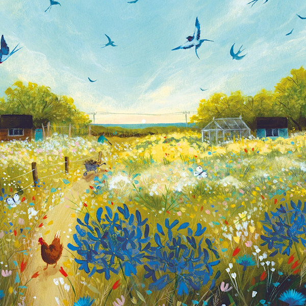 Julia Crossland Summer Meadow inramad duktryck 30 cm x 30 cm B Blue/Green 30cm x 30cm